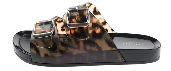 Capelli New York Ladies Transparent Leopard Print Double Strap Injected PVC Slide