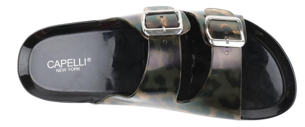 Capelli New York Ladies Transparent Leopard Print Double Strap Injected PVC Slide