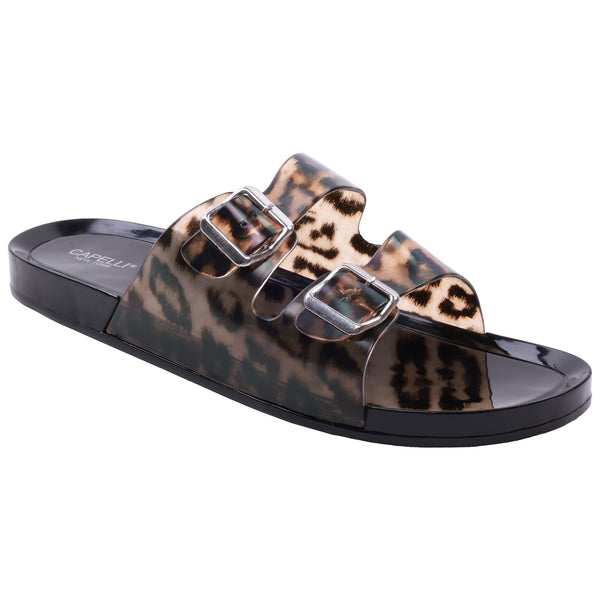 capelli new york Ladies Transparent Leopard Print Double Strap Injected PVC Slide