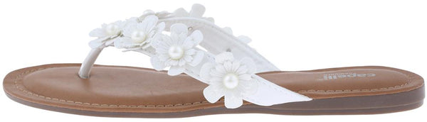 Capelli New York Ladies White Flowers With Pearl Trim Flip Flop