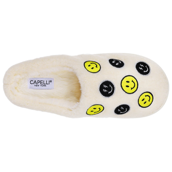 Capelli New York Ladies Wool Scuff With Multi Smiley Face Applique