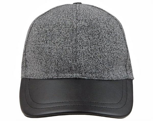 capelli new york Marled Grey Baseball Hat with Faux Leather Brim