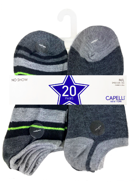 Capelli New York Multi-Colored Stripes 20 Pack No Show Socks