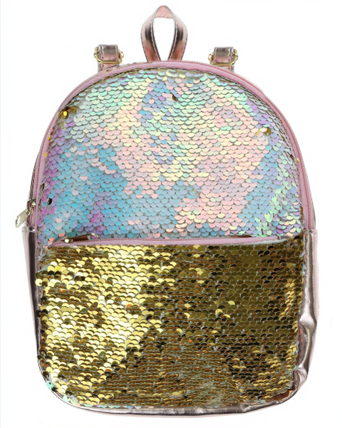 Capelli New York Reversible Sequin Mini Backpack With Straps - Gold And Muti-White Sequins
