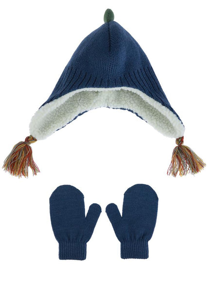 Capelli New York Toddler Boys Dino Rib Knit Earflap Hat With Mittens