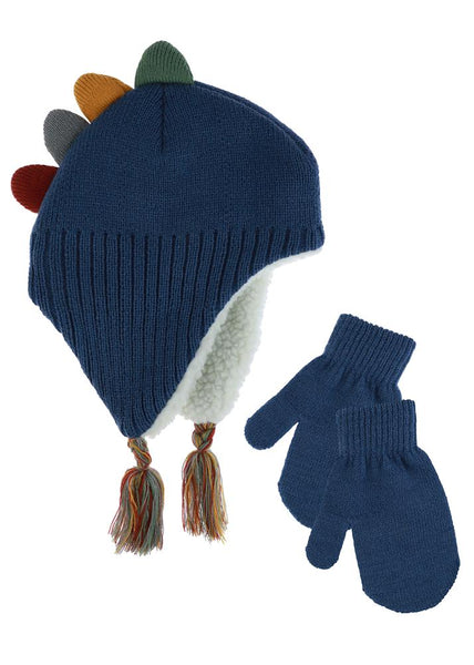capelli new york Toddler Boys Dino Rib Knit Earflap Hat with Mittens
