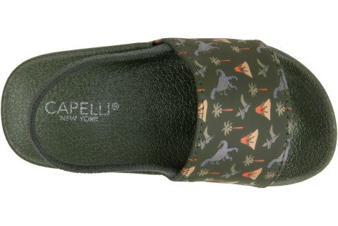 Capelli New York Toddler Boys Dinosaur Printed Slide With Elastic Backstrap