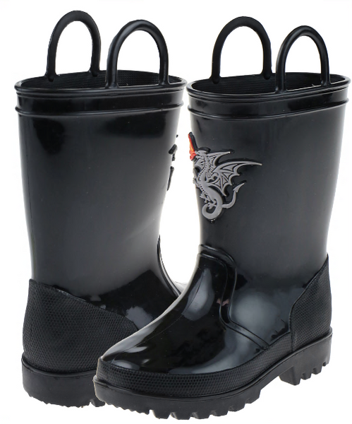 Capelli New York Toddler Boys Shiny 3D Dragon Flames Rubber Rain Boot