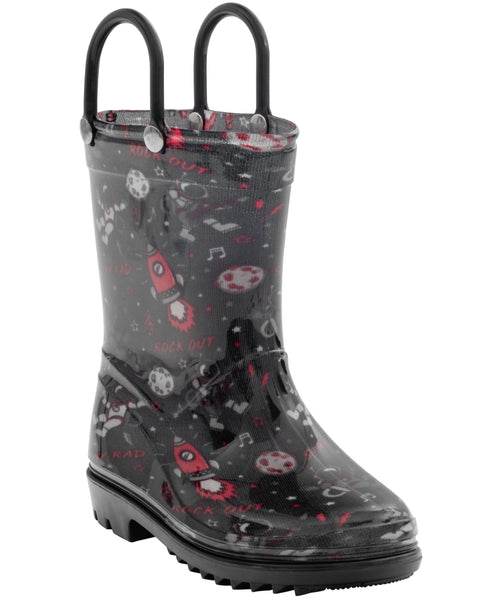 capelli new york Toddler Boys Shiny Rockstar Astronaut Printed Rain Boot