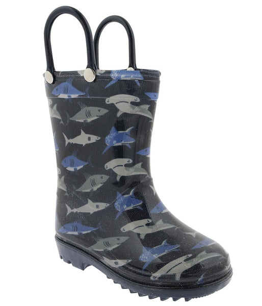 capelli new york Toddler Boys Shiny Shark Waters Printed Rain Boot