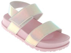 capelli new york Toddler Girls Glitter Holographic Faux Leather Double Strap Upper with Velcro Trim