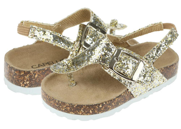 Capelli New York Toddler Girls Gold Glitter T-Strap Flip Flop