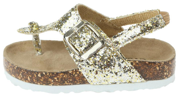 Capelli New York Toddler Girls Gold Glitter T-Strap Flip Flop