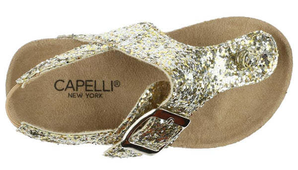 Capelli New York Toddler Girls Gold Glitter T-Strap Flip Flop