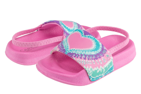 Capelli New York Toddler Girls Heart Tie Dye Printed Slide With Elastic Backstrap