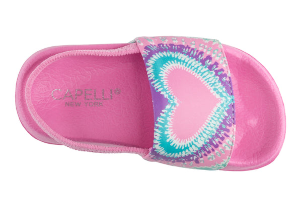 Capelli New York Toddler Girls Heart Tie Dye Printed Slide With Elastic Backstrap