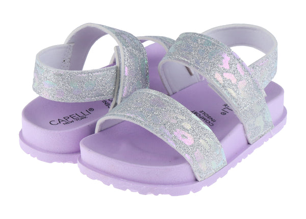Capelli New York Toddler Girls Holographic Leopard Double Strap Sandal With Elastic Backstrap