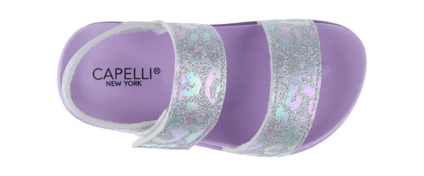 Capelli New York Toddler Girls Holographic Leopard Double Strap Sandal With Elastic Backstrap
