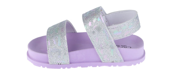 Capelli New York Toddler Girls Holographic Leopard Double Strap Sandal With Elastic Backstrap