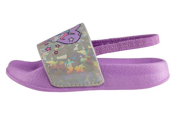 Capelli New York Toddler Girls Iridescent Fancy Unicorn Slide With Elastic Backstrap