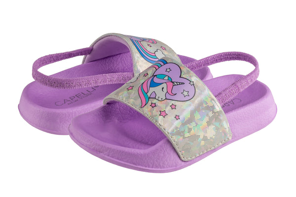 Capelli New York Toddler Girls Iridescent Fancy Unicorn Slide With Elastic Backstrap