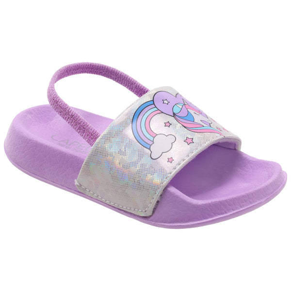 capelli new york Toddler Girls Iridescent Fancy Unicorn Slide with Elastic Backstrap