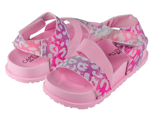 Capelli New York Toddler Girls Leopard Fine Glitter Multi Strap With Elastic And Velcro Trim