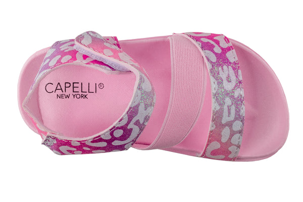 Capelli New York Toddler Girls Leopard Fine Glitter Multi Strap With Elastic And Velcro Trim