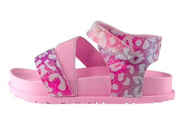 Capelli New York Toddler Girls Leopard Fine Glitter Multi Strap With Elastic And Velcro Trim