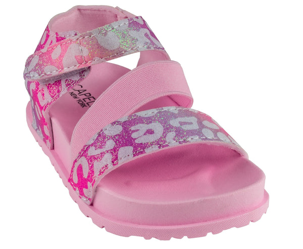 capelli new york Toddler Girls Leopard Fine Glitter Multi Strap with Elastic and Velcro Trim