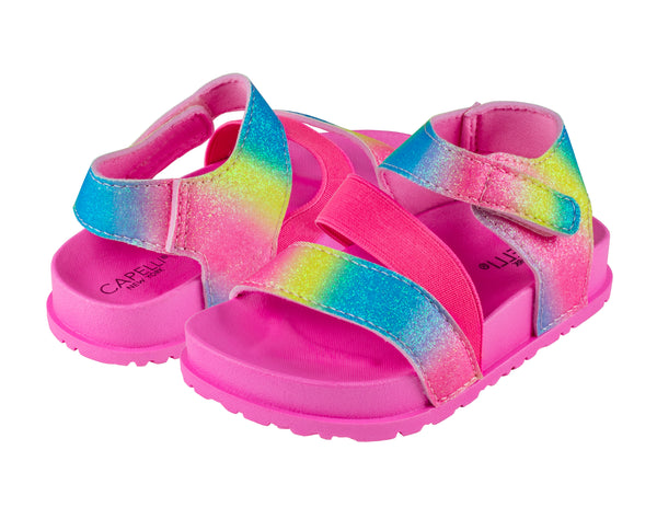 Capelli New York Toddler Girls Multi Bright Fine Glitter Multi Strap With Elastic And Velcro Trim