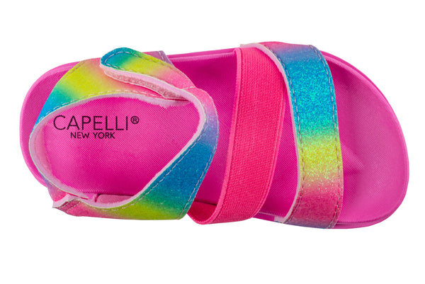 Capelli New York Toddler Girls Multi Bright Fine Glitter Multi Strap With Elastic And Velcro Trim