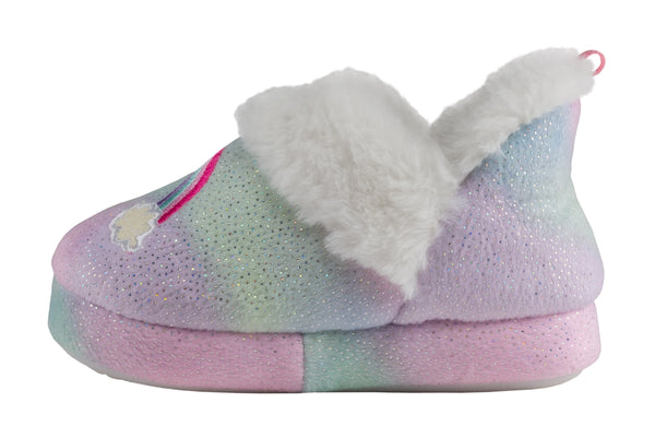 Capelli New York Toddler Girls Multi Color Soft Boa Slipper With Rainbow Embroidery