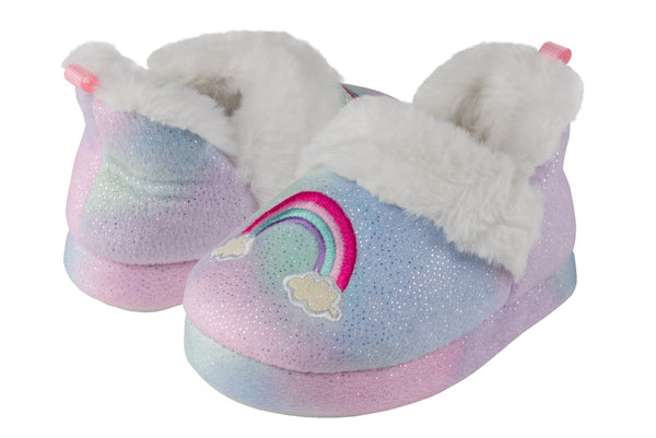 Capelli New York Toddler Girls Multi Color Soft Boa Slipper With Rainbow Embroidery