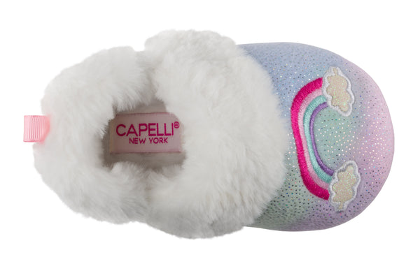 Capelli New York Toddler Girls Multi Color Soft Boa Slipper With Rainbow Embroidery