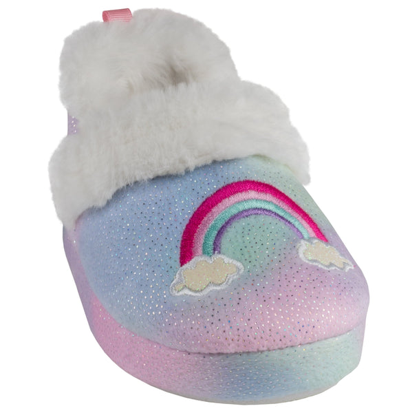 capelli new york Toddler Girls Multi Color Soft Boa Slipper with Rainbow Embroidery