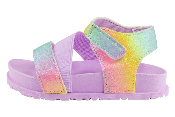 Capelli New York Toddler Girls Pastel Fine Glitter Multi Strap Sandal With Elastic And Velcro Trim