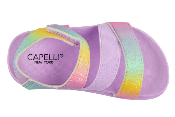 Capelli New York Toddler Girls Pastel Fine Glitter Multi Strap Sandal With Elastic And Velcro Trim