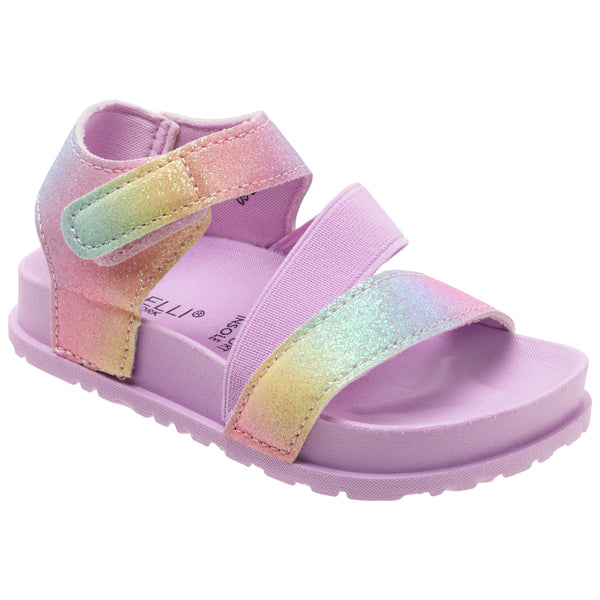 capelli new york Toddler Girls Pastel Fine Glitter Multi Strap Sandal with Elastic and Velcro Trim