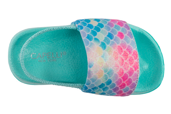 Capelli New York Toddler Girls Pastel Glitter Rainbow Mermaid Slide With Elastic Backstrap
