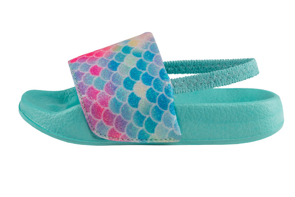 Capelli New York Toddler Girls Pastel Glitter Rainbow Mermaid Slide With Elastic Backstrap