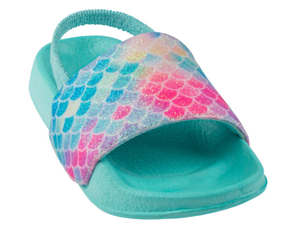 capelli new york Toddler Girls Pastel Glitter Rainbow Mermaid Slide with Elastic Backstrap