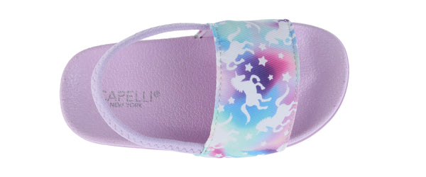 Capelli New York Toddler Girls Rainbow Unicorn Printed Slide With Elastic Backstrap