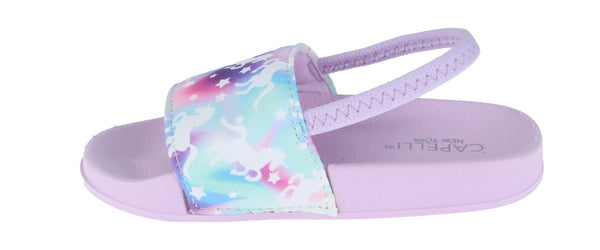 Capelli New York Toddler Girls Rainbow Unicorn Printed Slide With Elastic Backstrap
