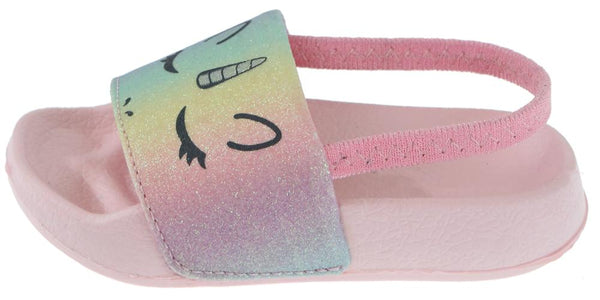 Capelli New York Toddler Girls Rainbow Unicorn Slip On Slide With Elastic Back Strap