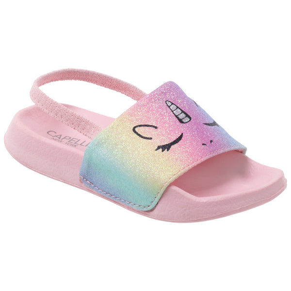 capelli new york Toddler Girls Rainbow Unicorn Slip on Slide with Elastic Back Strap