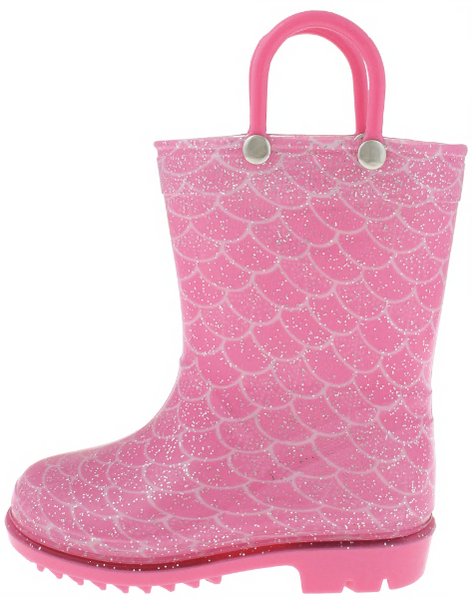 Capelli New York Toddler Girls Shiny Mermaid Printed With Silver Glitter Rain Boot