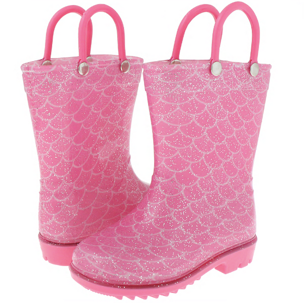capelli new york Toddler Girls Shiny Mermaid Printed with Silver Glitter Rain Boot