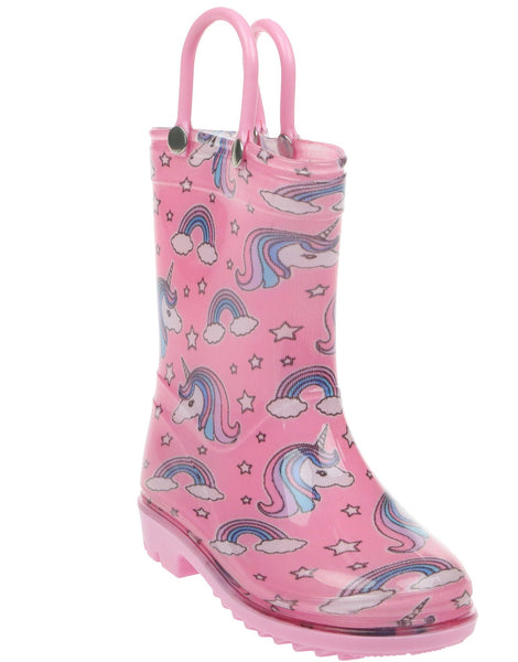 Capelli New York Toddler Girls Shiny Rainbow Unicorn Printed Rain Boot