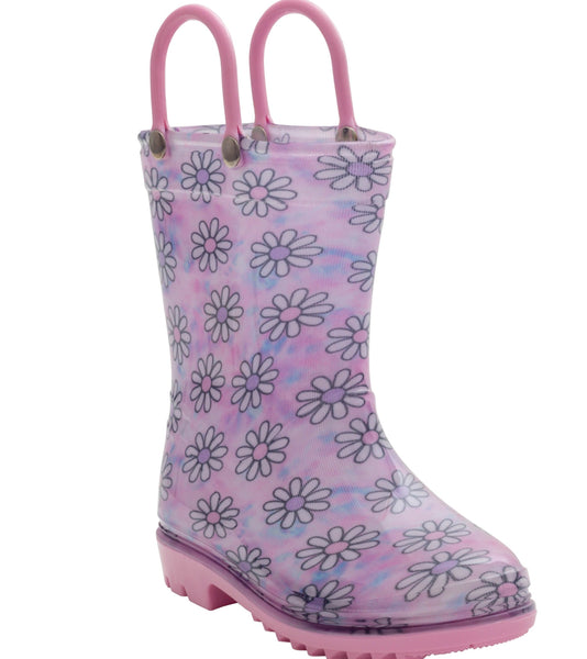 Capelli New York Toddler Girls Shiny Tie Dye Daisies Printed Rain Boot